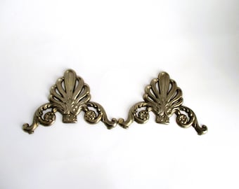 Vintage Brass Pediments Floral Scroll Pediments Pair