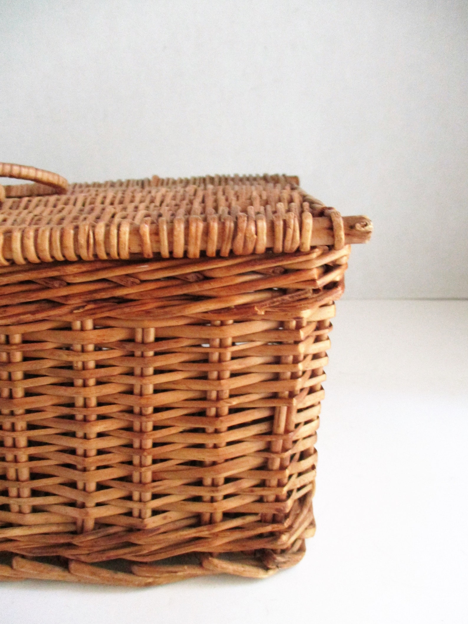 Vintage Wicker Basket Square with Lid Storage Home Decor Etsy