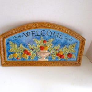 Vintage Ceramic Welcome Sign Embossed Floral Planter