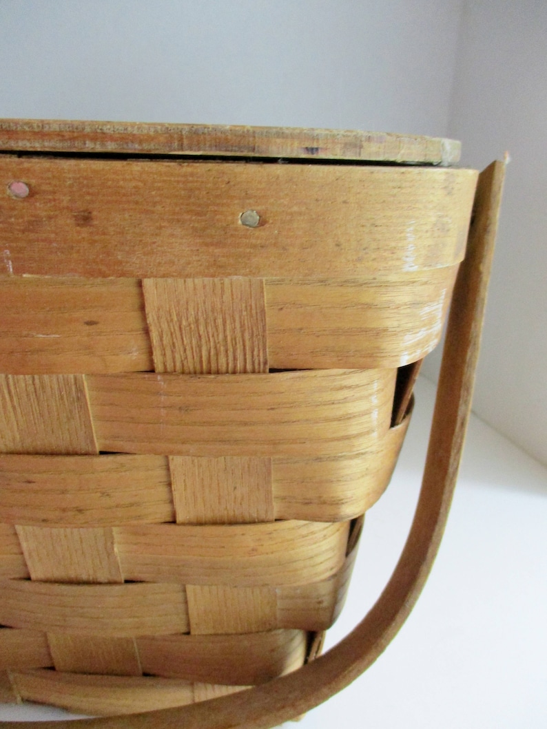 Vintage Basket Picnic Basket Wood Slat Basket Hinged Lid Etsy