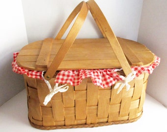 Panier Pique-nique Ancien En Osier Brexton - Avec 2 Cuillères - Parfait état