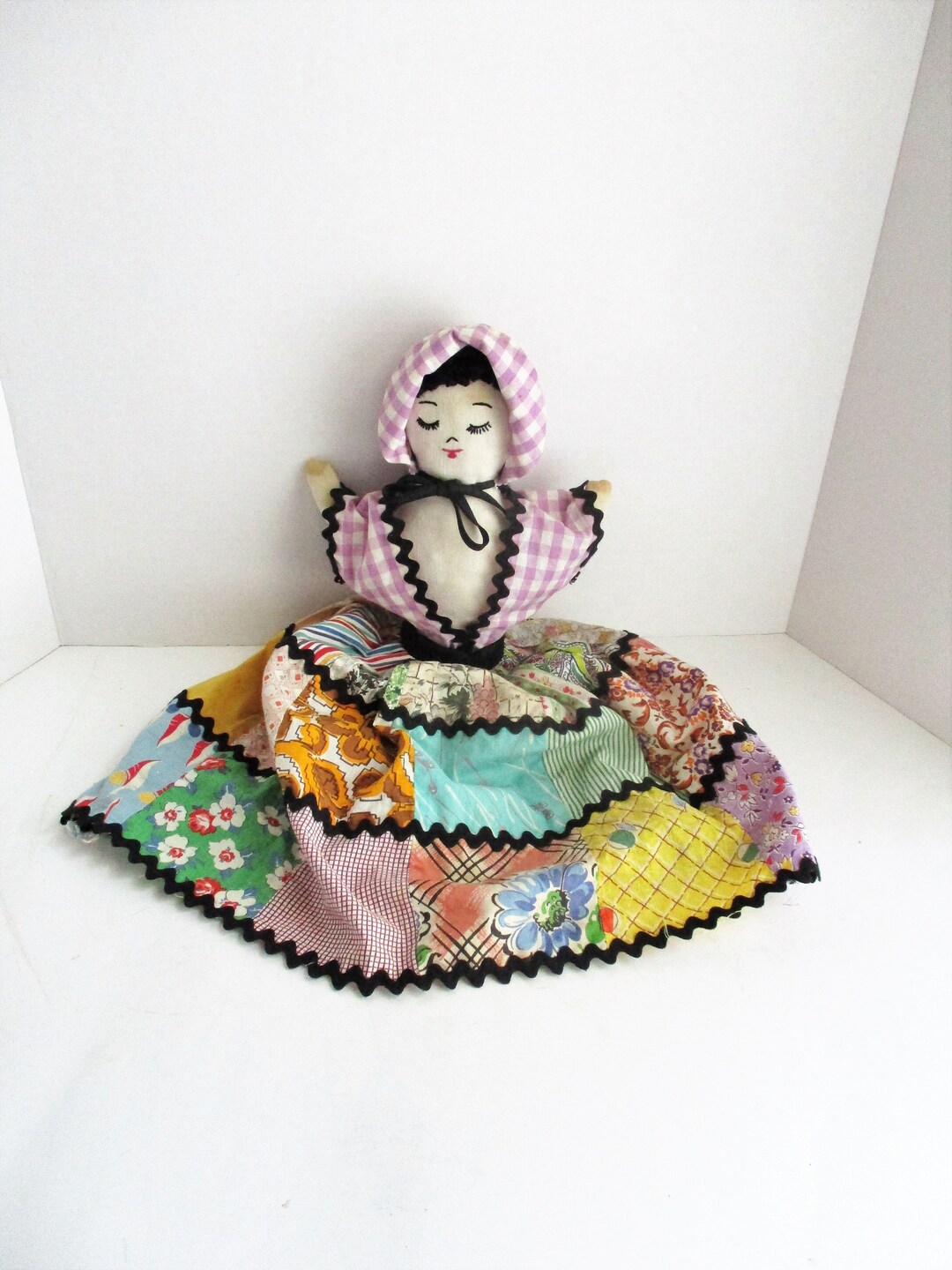 Vintage Doll Fabric Stuffed Collectible Patchwork Dress Purple Etsy