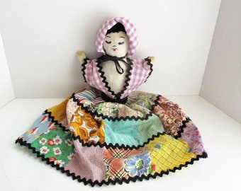 Vintage Cloth Doll Patchwork Dress Purple Gingham