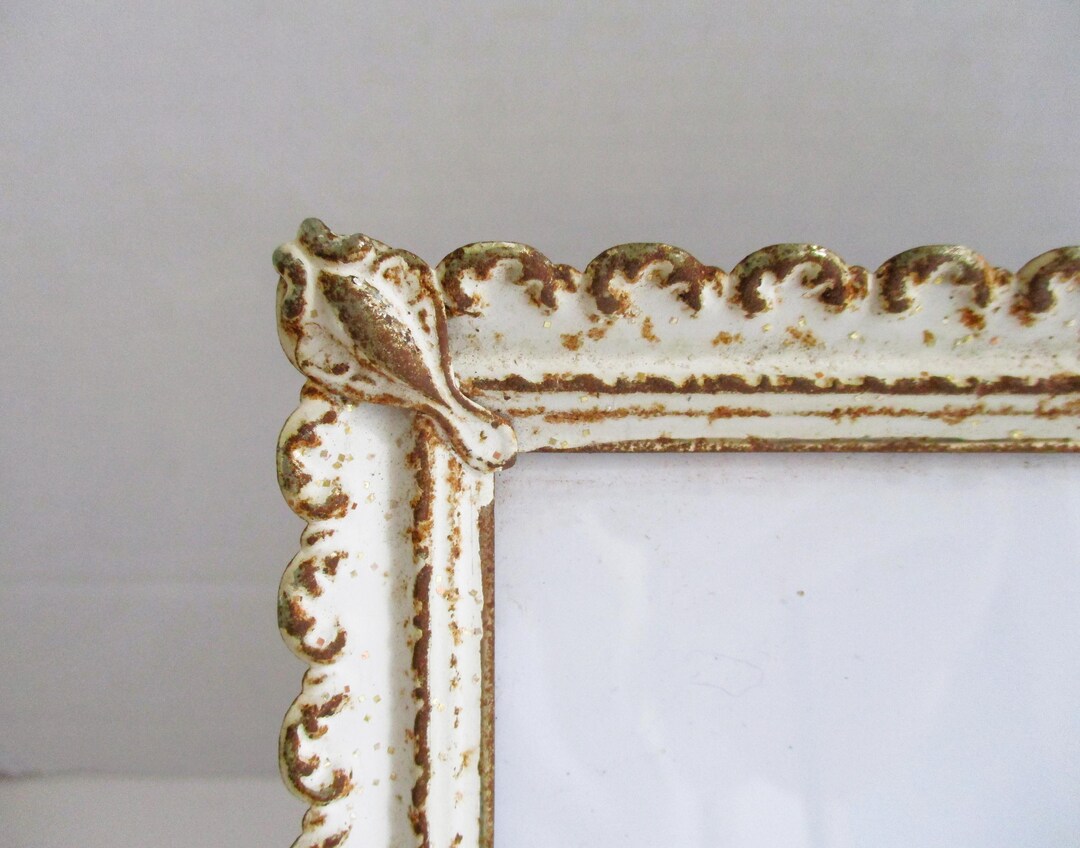 Vintage 8 X 10 Frame Ornate Pierced White Washed Gold Tone Metal - Etsy
