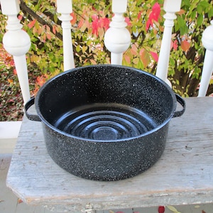 Vintage Large Pan Handles Black Splatter Ware