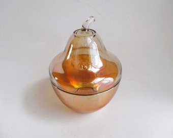 Vintage Carnival Glass Pear Shaped Jar with Lid