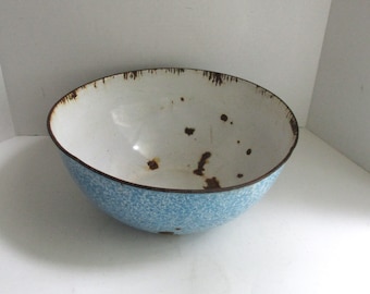Vintage Enamelware Bowl Turquoise Sponge Finish