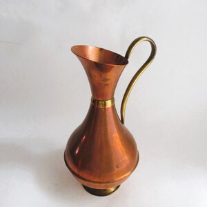 Vintage Small Copper Pitcher Brass Handle