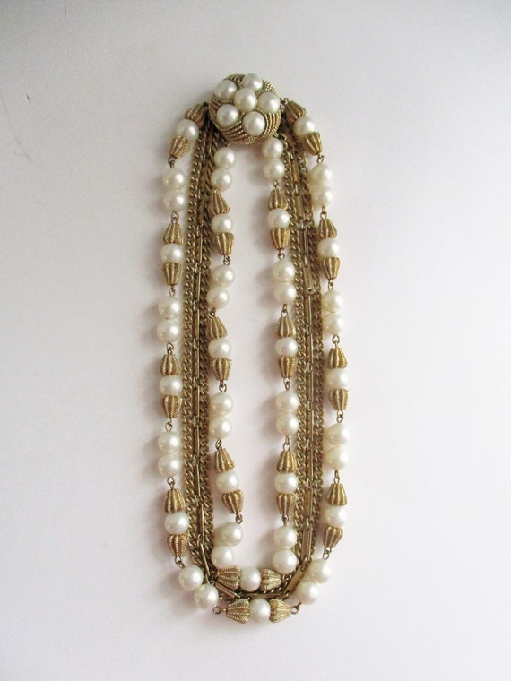 Vintage Choker Necklace Gold Tone Pearl 5 Strand … - image 5