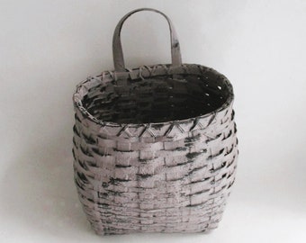 Vintage Door Basket Primitive Woven Wicker Hand Painted