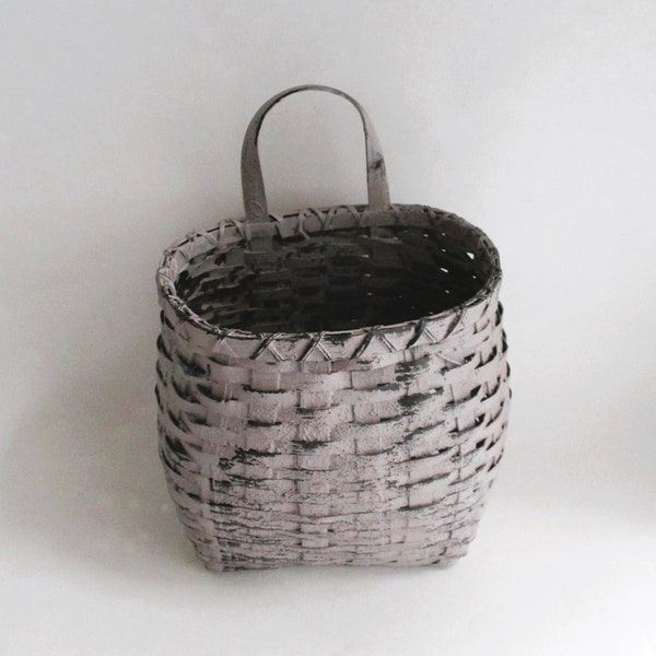 Vintage Door Basket Primitive Woven Wicker Hand Painted