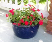 Vintage Enamelware Pot Wood Handle Cobalt Graniteware Large