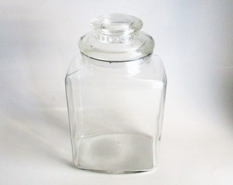 Vintage Jar LARGE Clear Glass Canister Kitchen Storage Candy Trinkets TWO Available