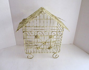 Vintage Bird Cage Cream Gold Metal Hanging Tabletop