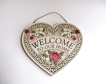 Vintage Heart Welcome Sign Pottery Wall Plaque Spooner Creek Designs