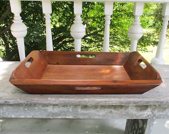 Vintage Wood Tray Four Handles Coffee Table Serving