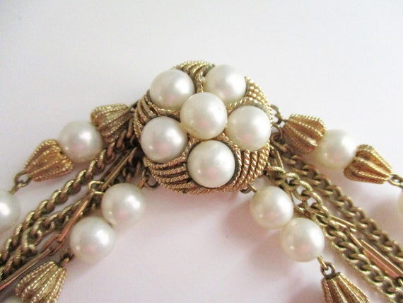 Vintage Choker Necklace Gold Tone Pearl 5 Strand … - image 2