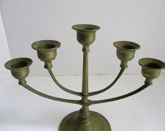 Vintage Small Candelabra Five Arm Taper Candleholder Bronze Metal TWO AVAILABLE