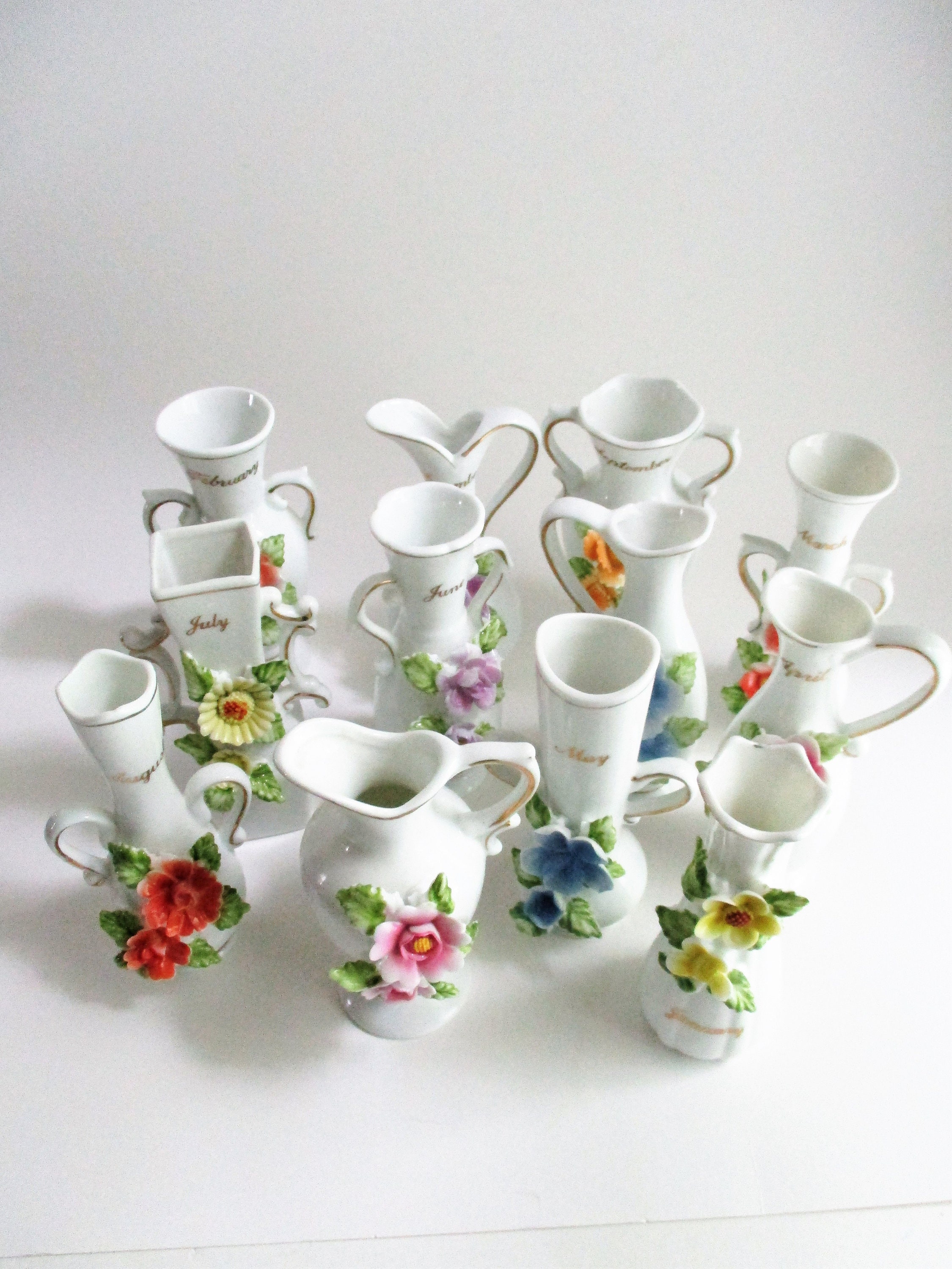 Vintage Bud Vase Miniature Pitchers By Month Porcelain Relief Etsy
