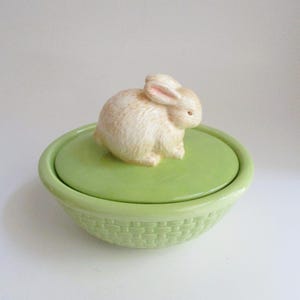 Vintage Bunny Covered Dish Green Basket Hallmark