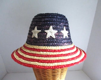 Vintage Child's Straw Hat American Flag