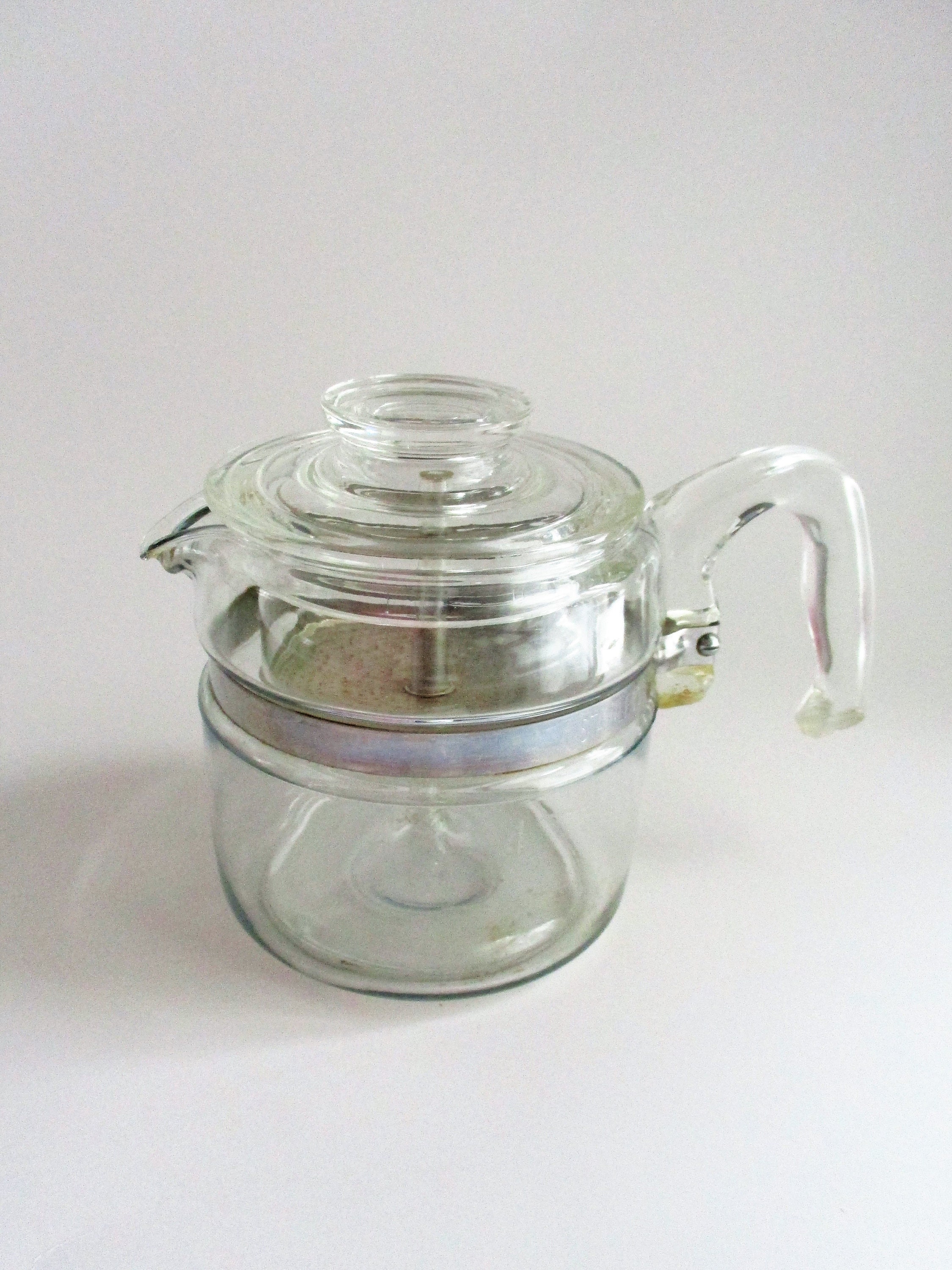 Vintage Pyrex Coffee Pot Glass Percolator Flameware 4 Cup 1960's Coffee Pot  Stainless