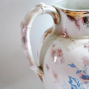 Antique Pitcher Blue Transferware Gold Gilt Adamantine China 4 Quart ...