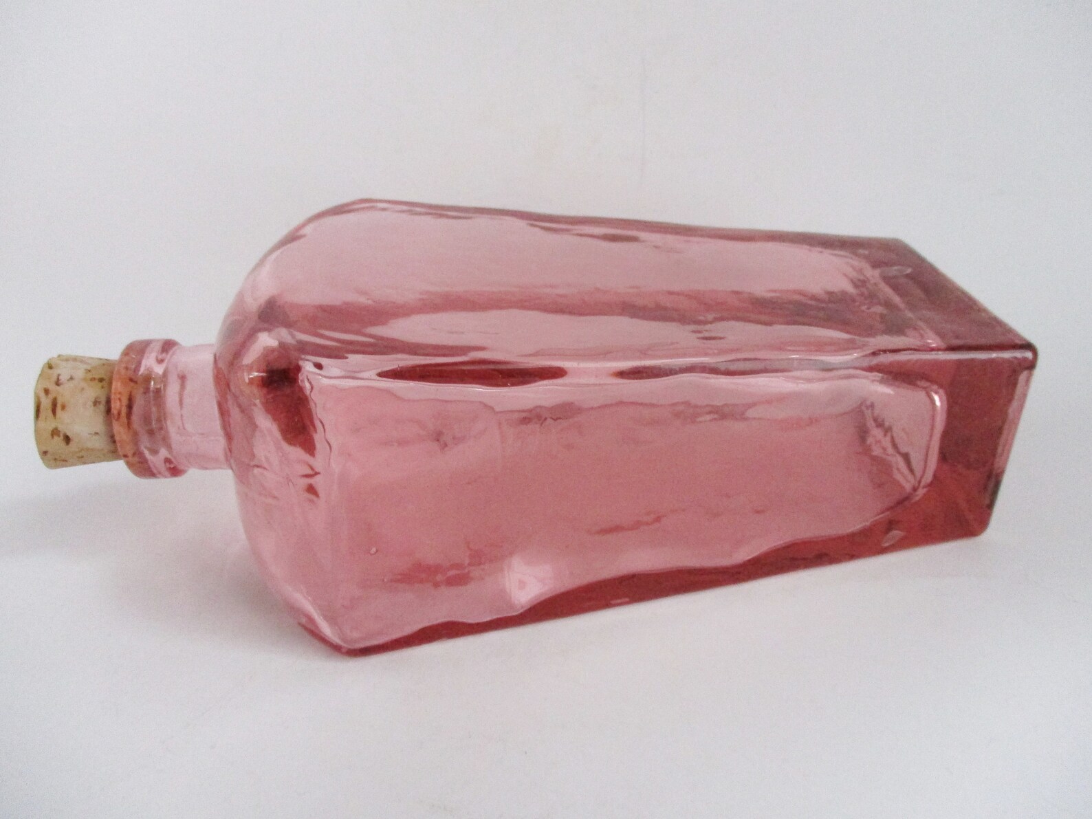 Vintage Glass Bottle with Cork Pink Wavy Glass Vase Etsy