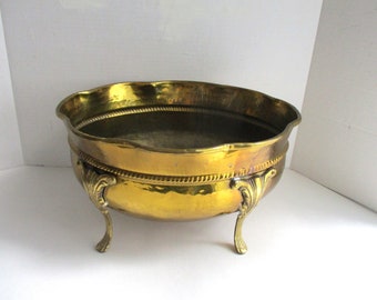 Vintage Large Solid Brass Planter Ornate Footed Compote Made in India