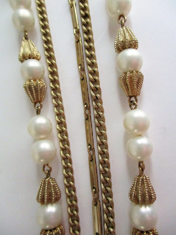 Vintage Choker Necklace Gold Tone Pearl 5 Strand … - image 4
