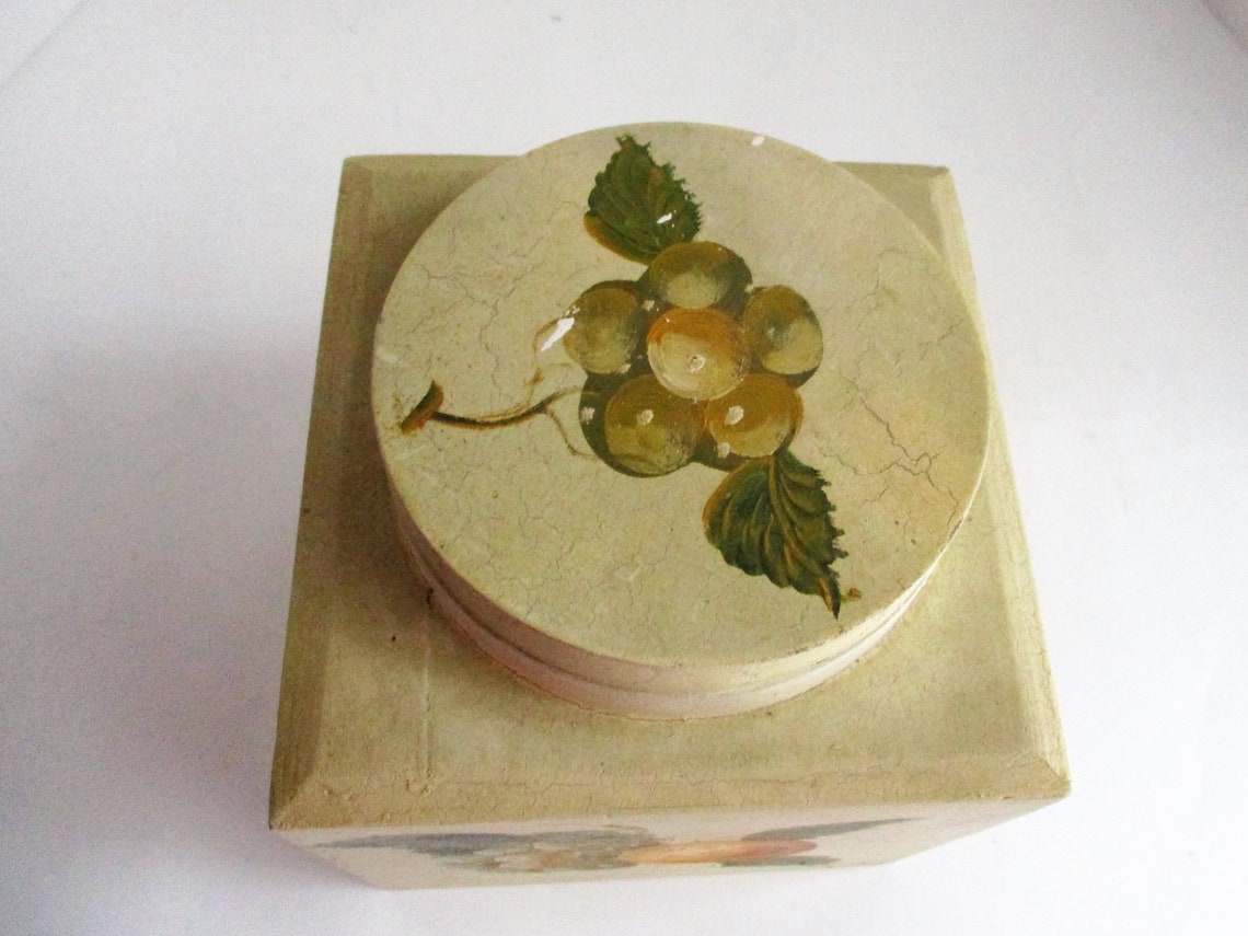 Vintage Ginger Jar Square Wood Box Vase Pastel Yellow Fruit Etsy