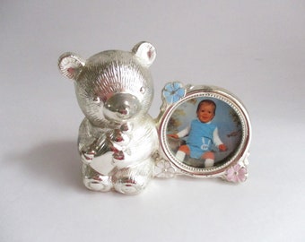 Vintage Silver Bear Bank Picture Frame Baby Nursery Decor Made in Japan