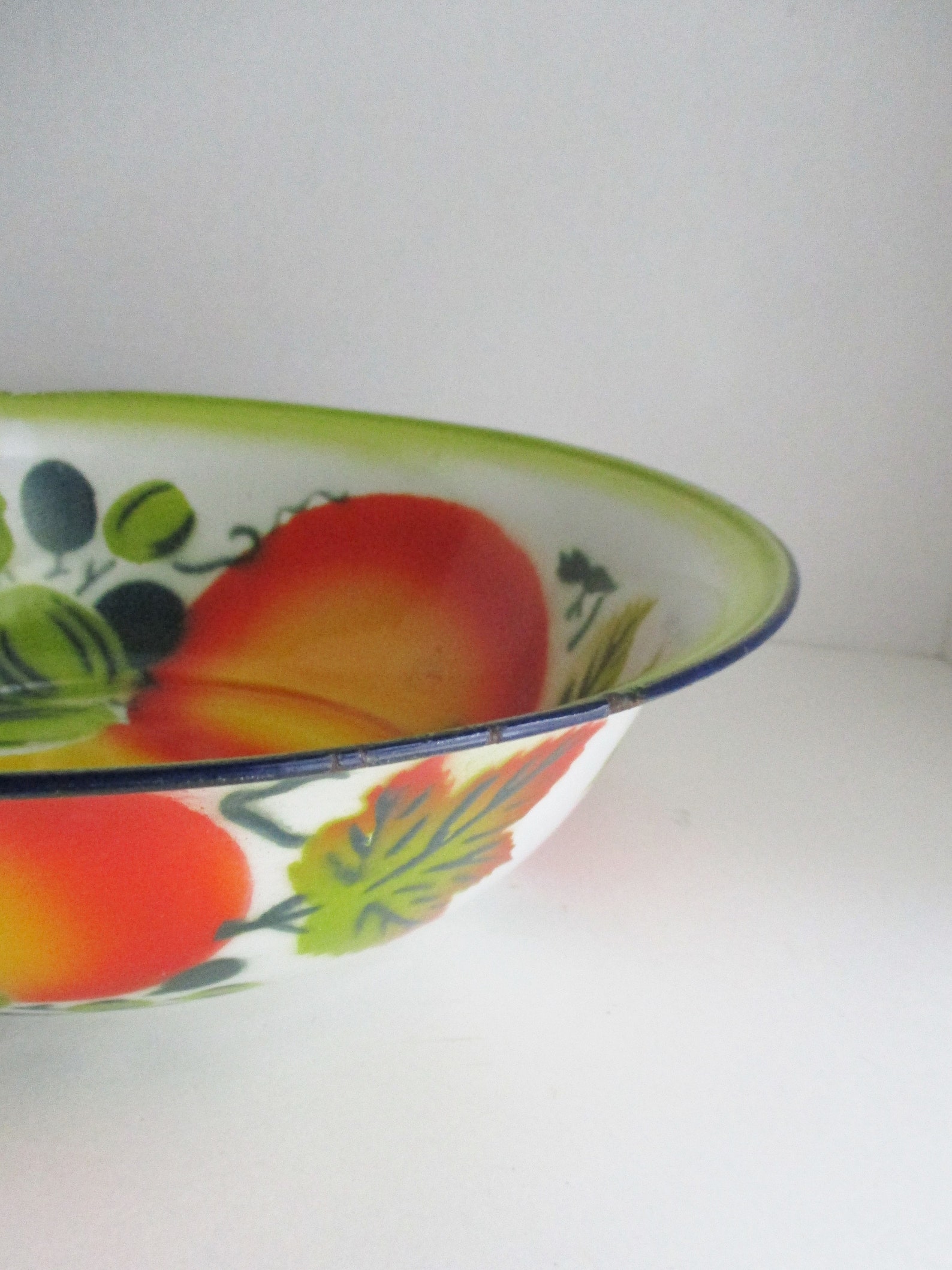 Vintage Enamelware Bowl Fruit Lime Green Orange Red Yellow Etsy