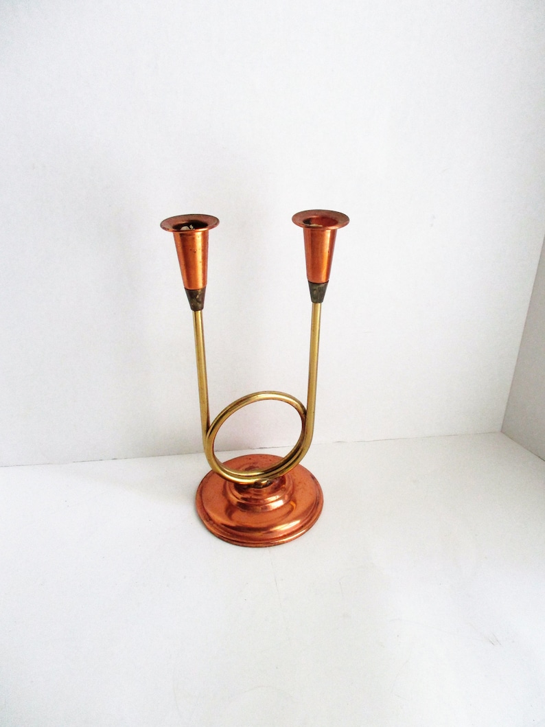 Vintage Horn Candle Holder Copper Brass Double Copper Craft Etsy