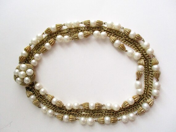 Vintage Choker Necklace Gold Tone Pearl 5 Strand … - image 8