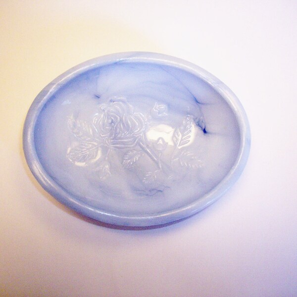 Vintage Avon Blue Milk Glass Soap Dish 1978