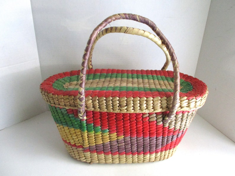 Vintage Straw Handbag Summer Purse Tote Bild 5