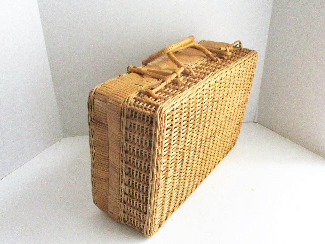 Vintage Wicker Suitcase Wedding Card Basket Picnic Basket Etsy