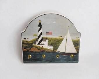 Vintage Warren Kimble Key Holder Hooks Lighthouse Scene Wall Hanging