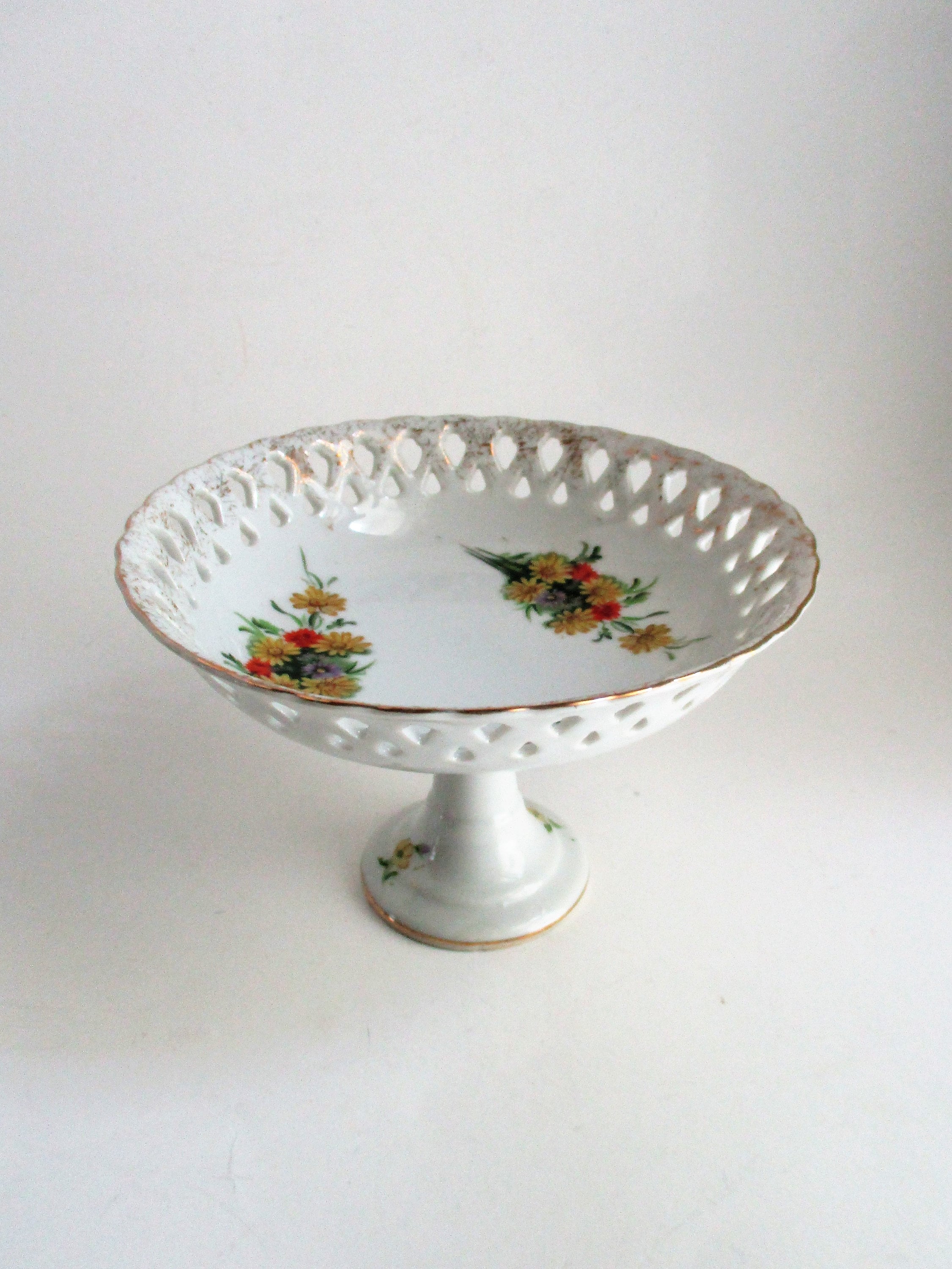 Vintage Compote Dish Porcelain Floral Design Gold Gilt Etsy