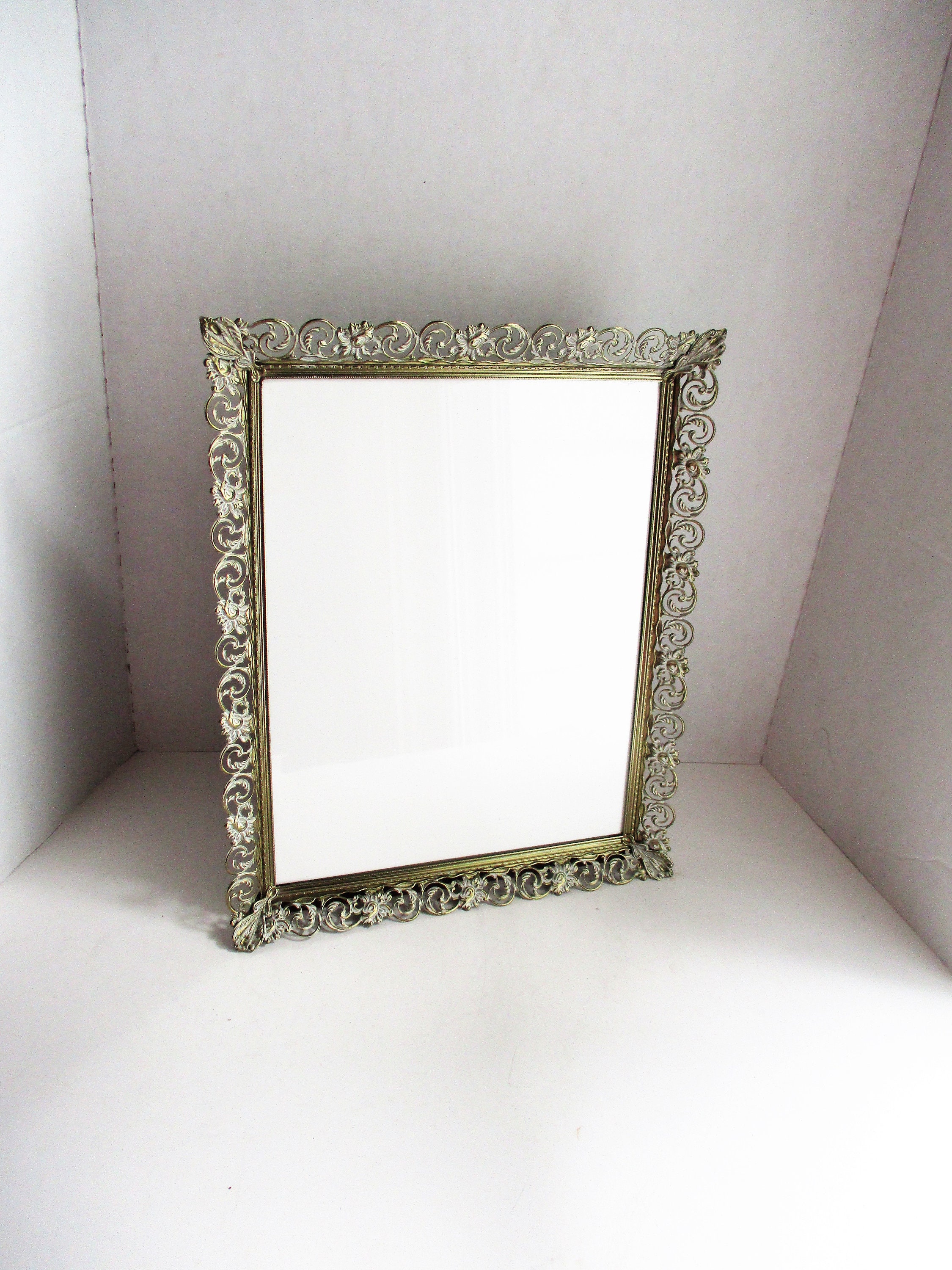 Vintage Frame 11 x 14 Gold Tone Metal Ornate Pierced Floral Etsy