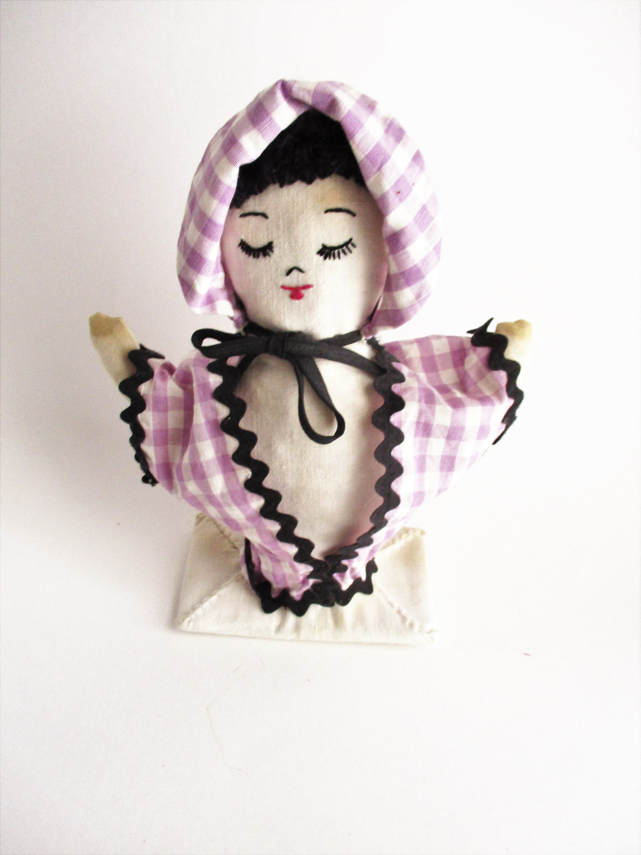 Vintage Doll Fabric Stuffed Collectible Patchwork Dress Purple Etsy