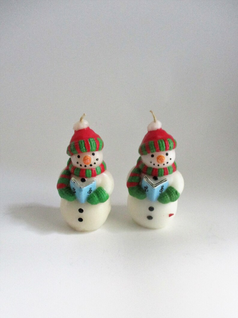 Vintage Snowmen Candles Caroling Snowman Set of 2 Winter Etsy