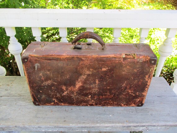 Vintage Suitcase Brown Distressed, Leather Trunk Handles Canada