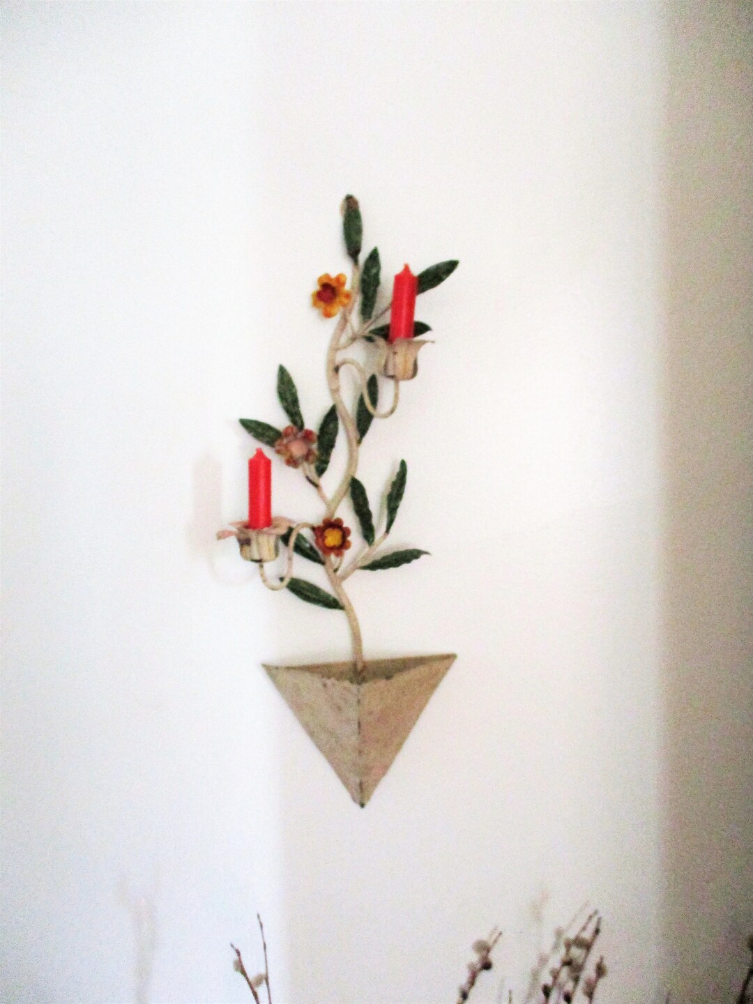 Vintage Flower Pot Candle Holder Rusty Metal Wall Art Made in Italy Etsy