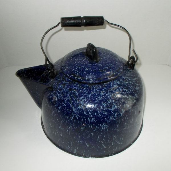 Vintage Cobalt Tea Kettle DECORATION ONLY Graniteware