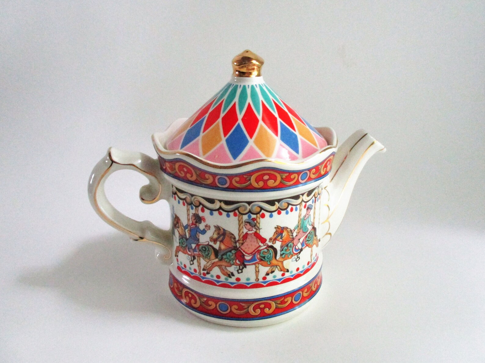 Vintage Sadler Teapot Carousel Red Pink Gold Gilt Edwardian Etsy