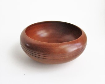 Vintage Cherry Wood Bowl Hand Turned Decorative Groove Hand Made