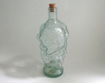 Vintage Grape Green Embossed Glass Bottle Knobler Made in Spain