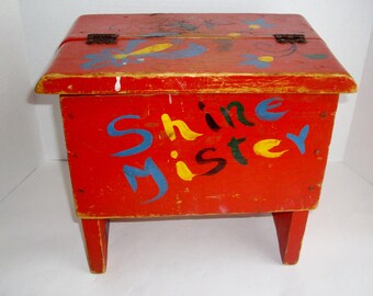 Rise 'N Shine Shoe Shine Box Vintage Wood Shoe Shine Box Gift for